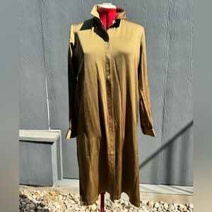 DKNY Green/Gold Long Button up Dress